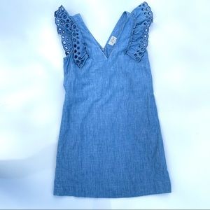 J Crew Cap Sleeve Blue Knee Length Dress, 0P